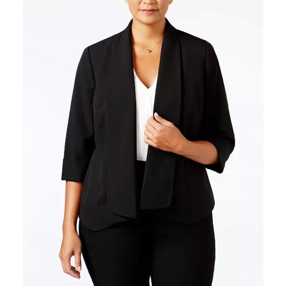 Kasper Womens Cardigan Stretch Crepe Flyaway Jacket Open Front 3/4 Sleeve Sz. 12 - Picture 6 of 12